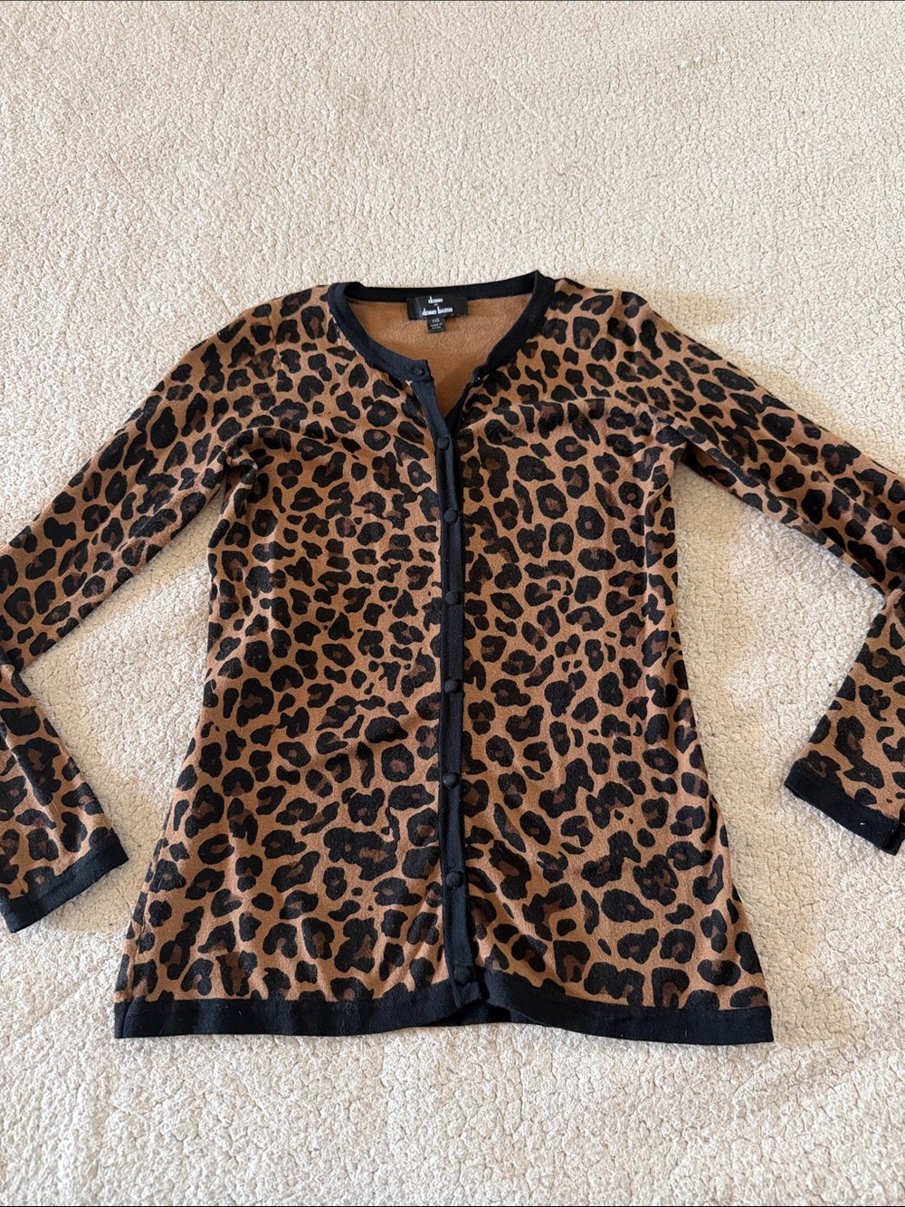 dennis basso Brown & Black Leopard-Print Button-Front Cardigan XXS Stretchy